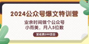 某收费399元-2024公众号爆文特训营：业余时间做个公众号 小而美 月入5位数-会创网