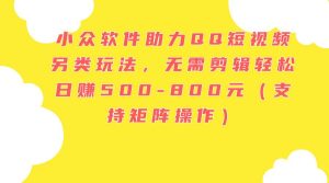 小众软件助力QQ短视频另类玩法，无需剪辑轻松日赚500-800元（支持矩阵...-会创网