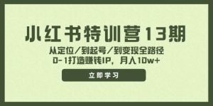 小红书特训营13期，从定位/到起号/到变现全路径，0-1打造赚钱IP，月入10w+-会创网