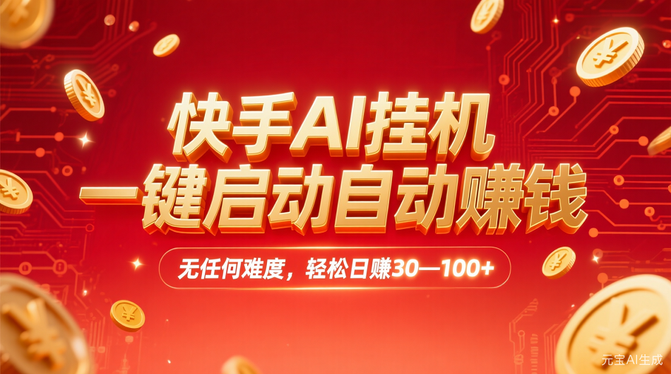 快手AI，一键启动自动赚钱 无任何难度，轻松一天30—100+-会创网