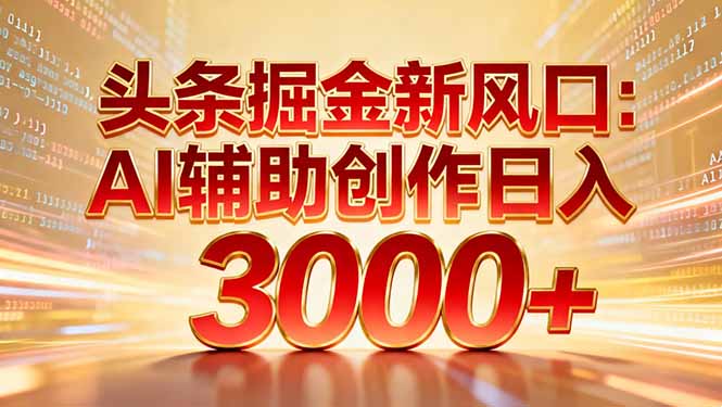 头条掘金新风口：AI辅助创作日入3000+，矩阵玩法当天启动隔天见效-会创网