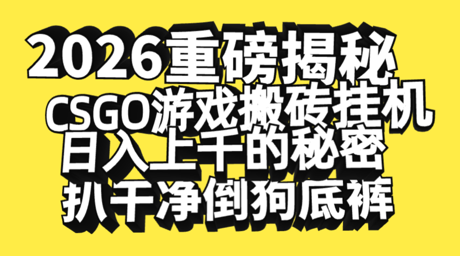 2026开年重磅解密，CSGO游戏搬砖挂机日入上千的秘密，把倒狗的底裤扒干净，毫无保留-会创网